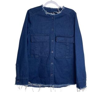 Zara Trafaluc Dark Blue Denim Jacket/Shacket Raw Hem Sz Med